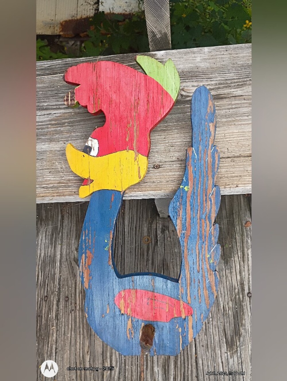 Vintage Woody Woodpecker Wooden Whirligig Folk Art